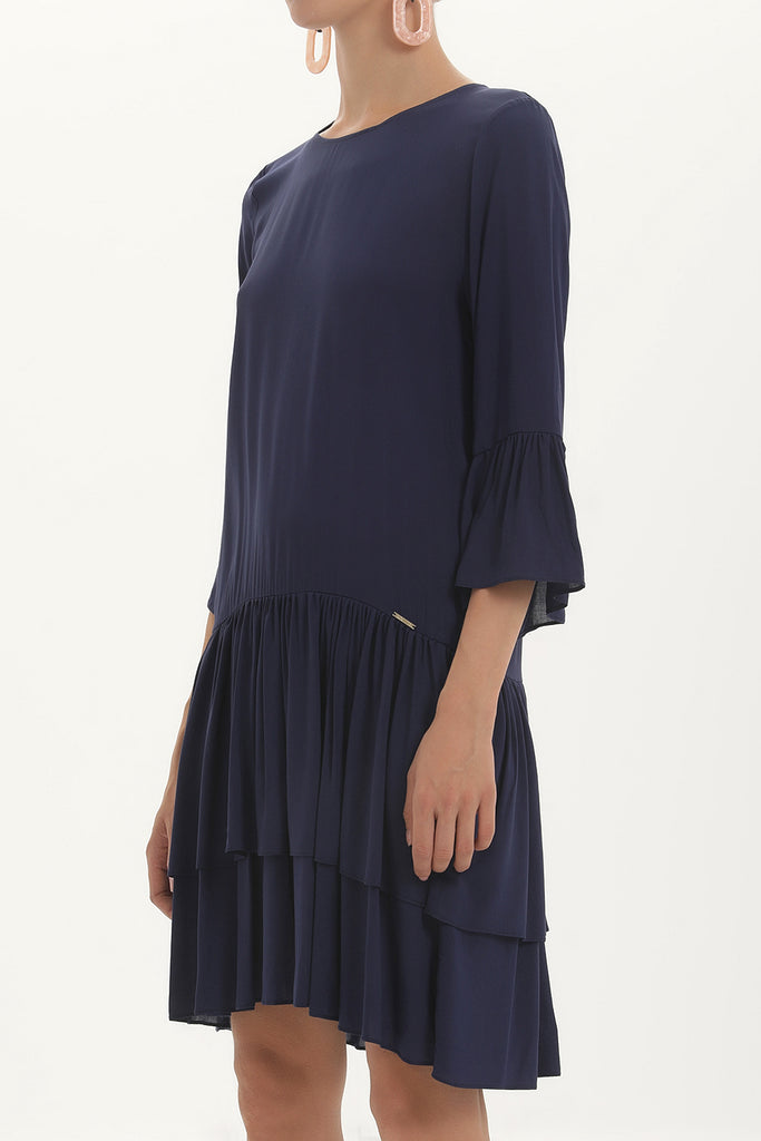 Navy Blue Wide cut ruffled maxi dress 92395