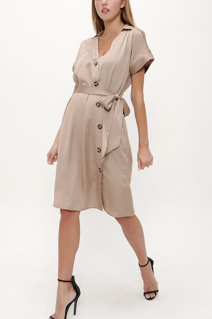 Beige Asymmetric fly midi dress 92764