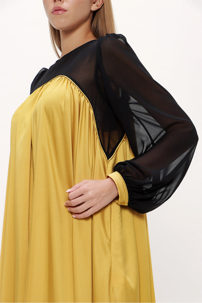 Yellow Wide cut Pleated maxi dress  93740