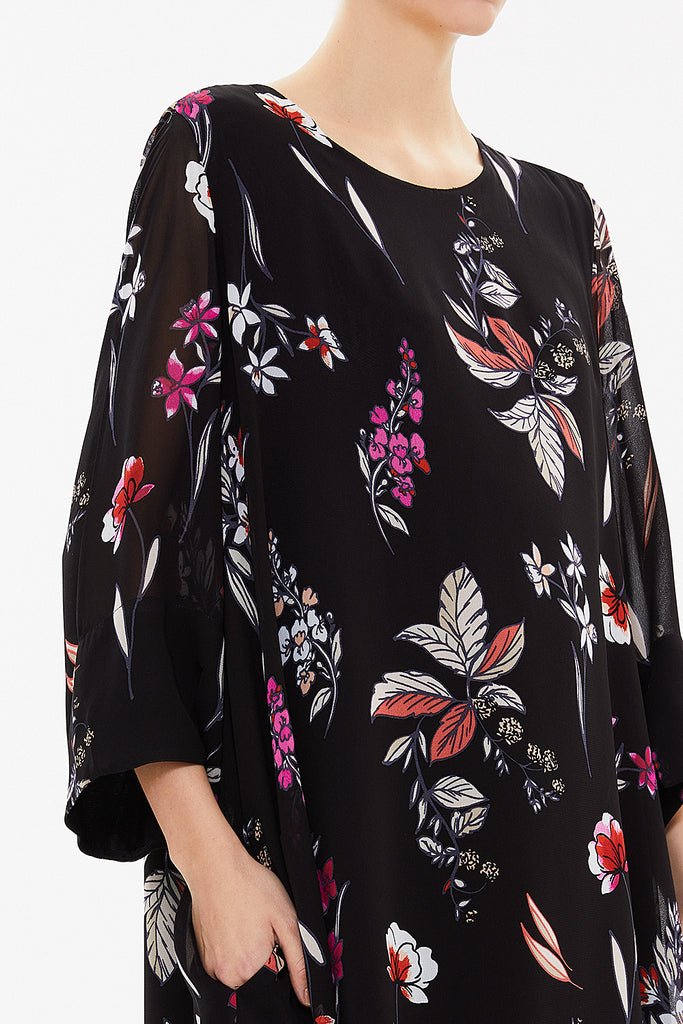 Patterned Printed fabric combined midi dress 92537