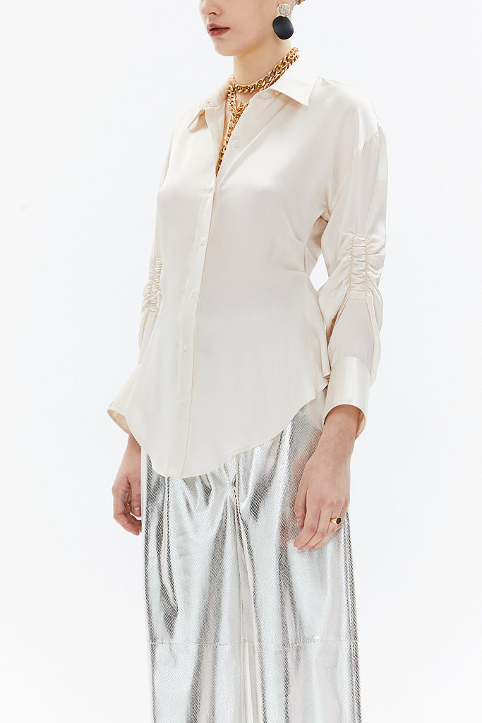 Beige Pleated sleeve Slim fit  shirt  10756