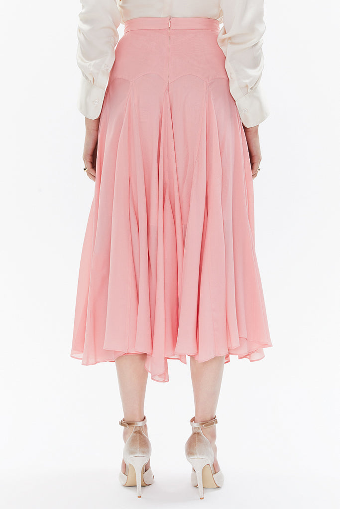 Pink High waist godet midi skirt  81113