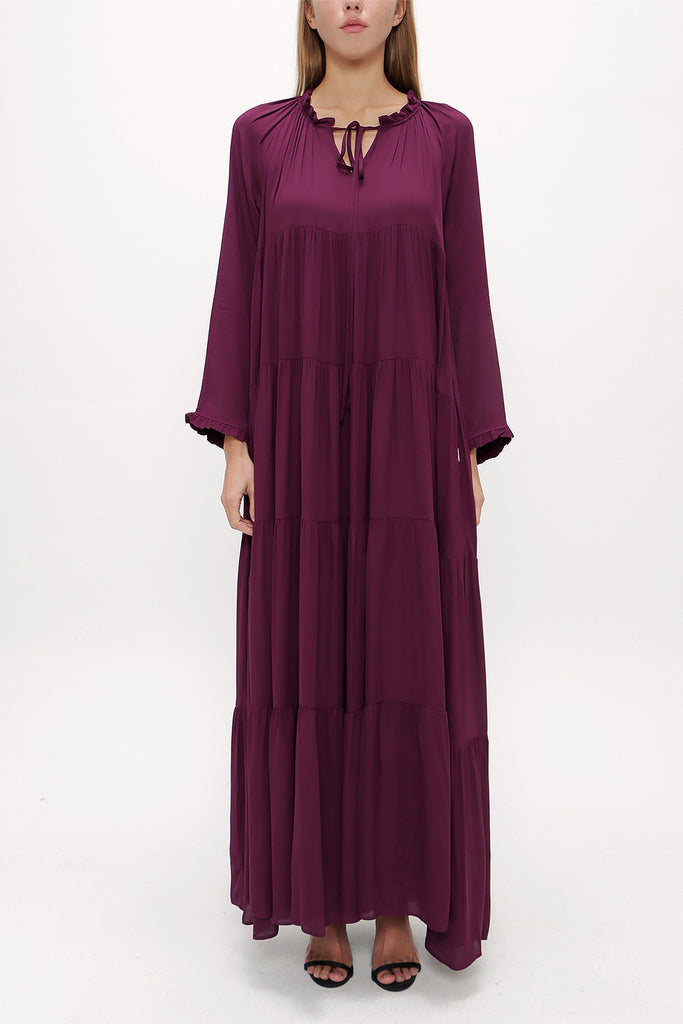 Burgundy Wide cut Pleated maxi dress  93742