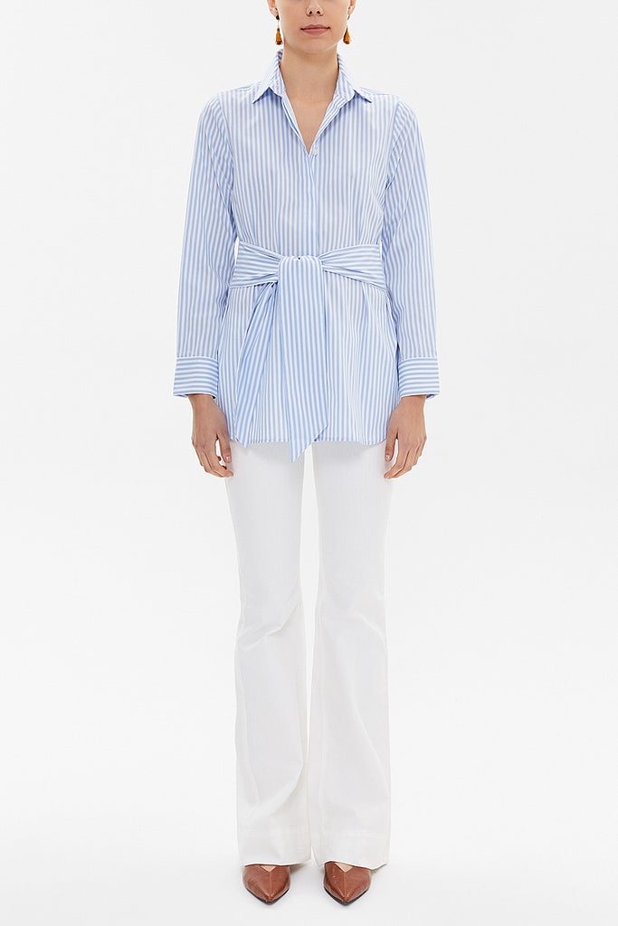 Striped Lacu up wide cut poplin shirt 10723