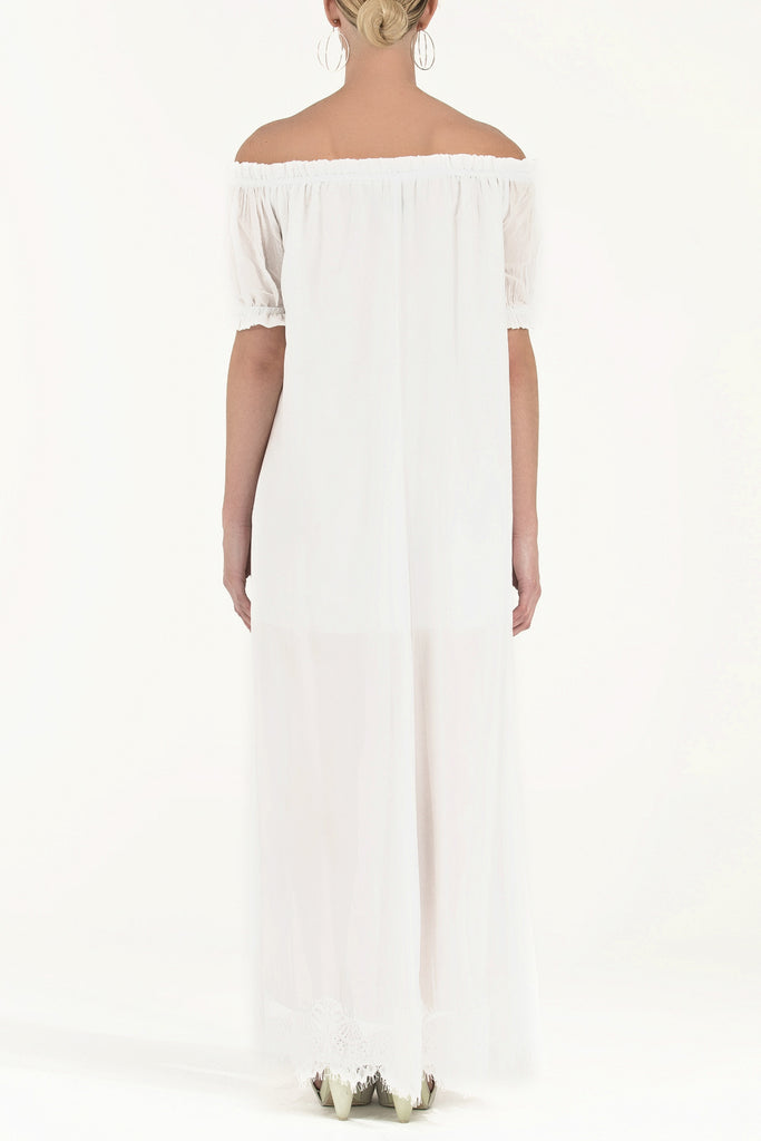 Düşük Omuzlu Lastikli Uzun Elbise 92355