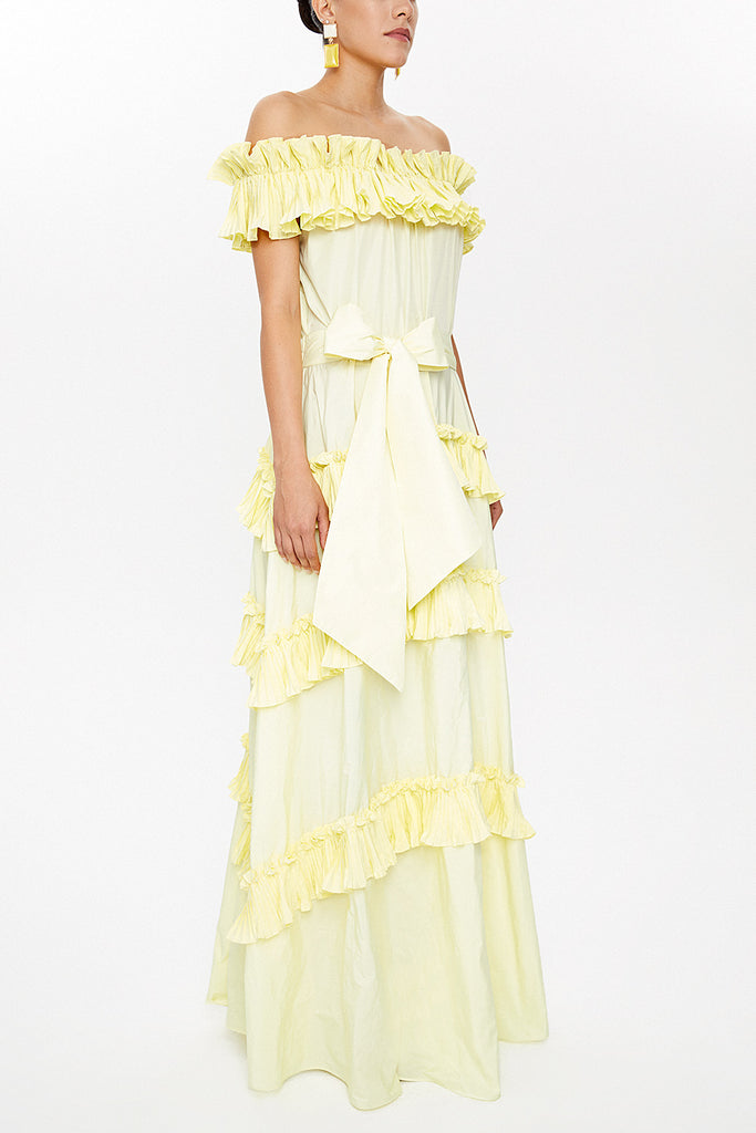 Yellow Off shoulder maxi dress 93127