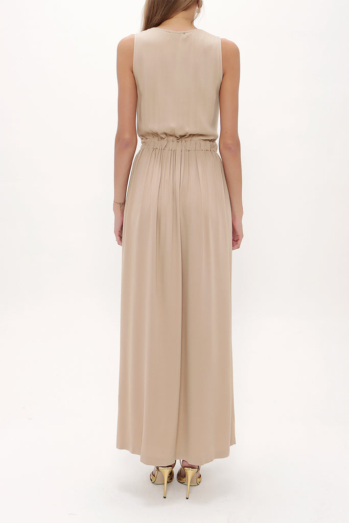 Beige Wrap-over sleeveless maxi dress 92381