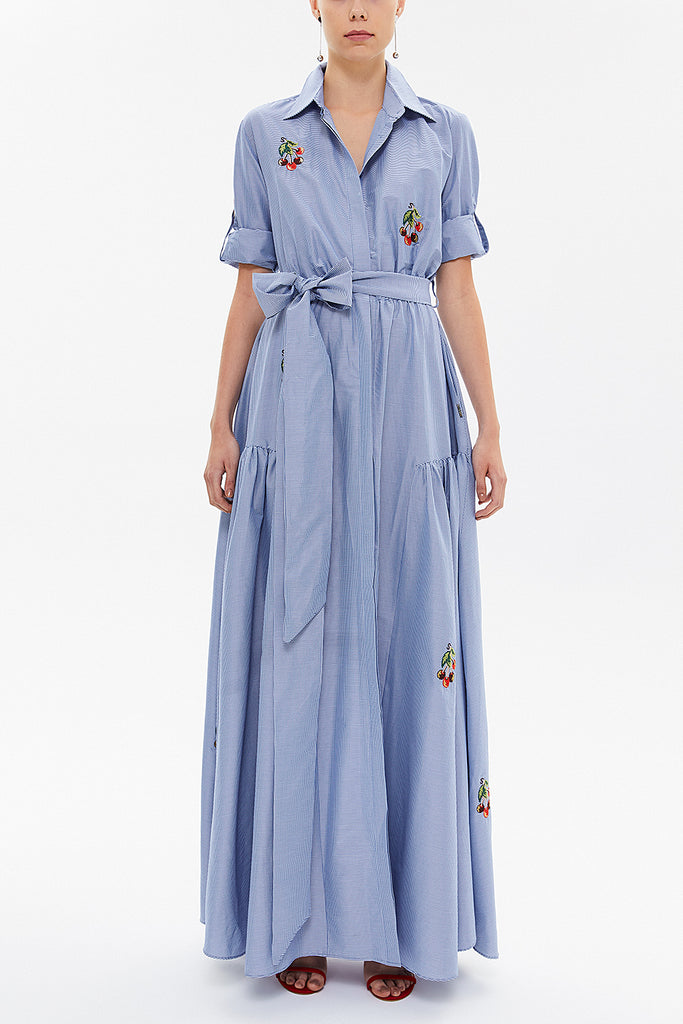 Blue Striped Embroidered maxi  dress 92866