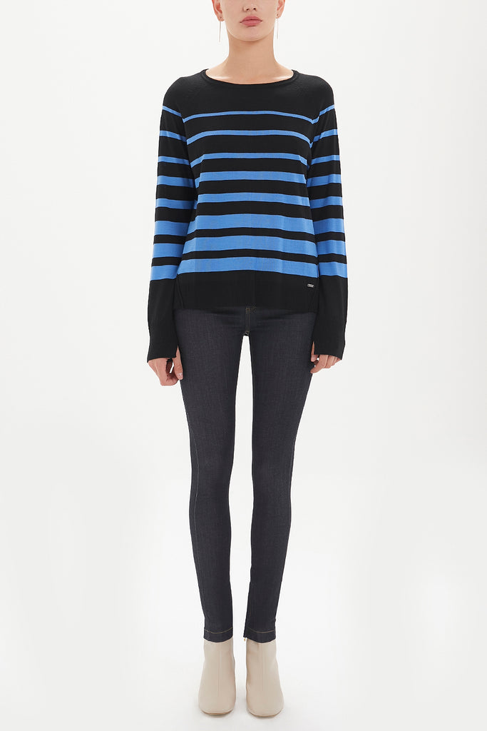 Black Blue Striped knitwear sweater 28762