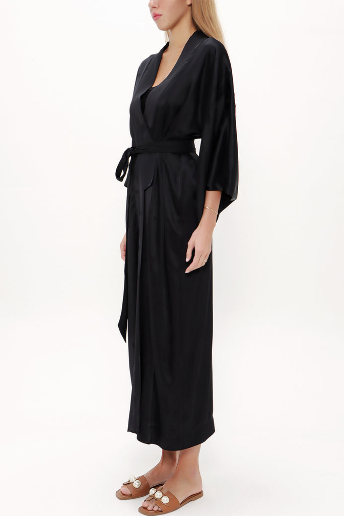 Black Long kimono belted dress 92737