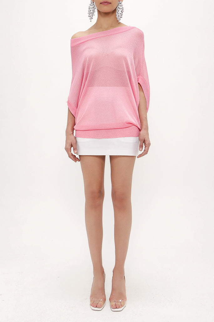 Pink Off shoulder  wide cut tricot  blouse  28828
