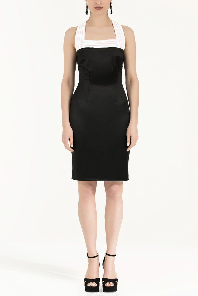 Dar Kesim Elbise Siyah-Beyaz 90648