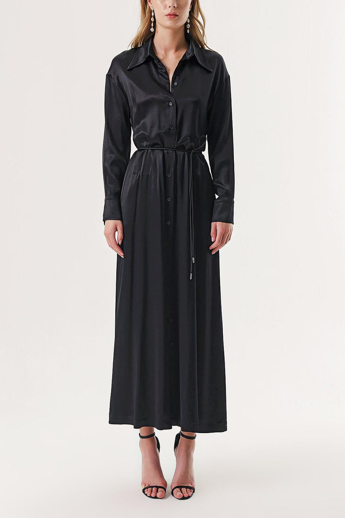 Siyah Sırtı Bluzan Detaylı Bele Oturan Gömlek Elbise 94178