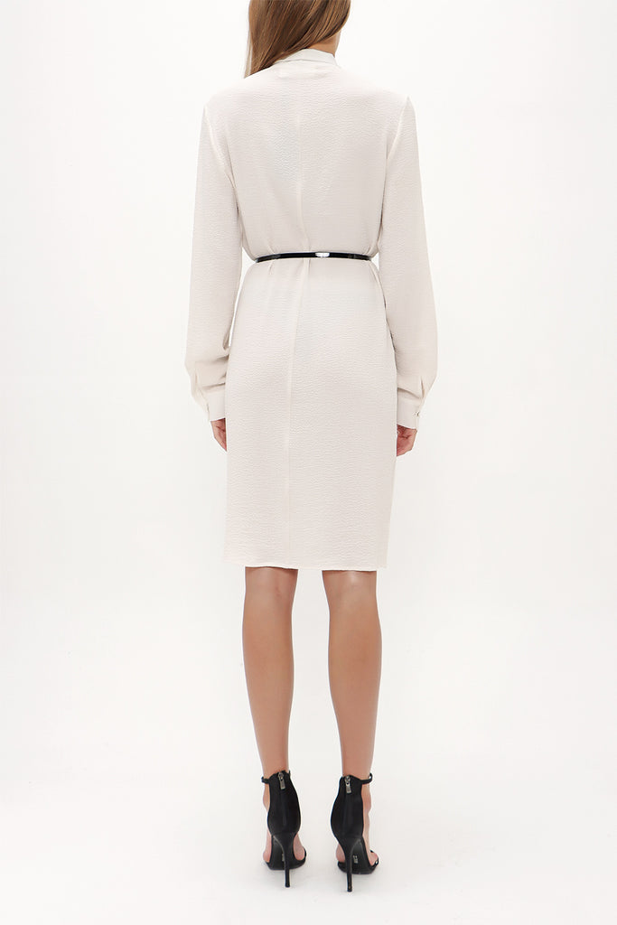 Ecru Crepe mini dress with bowtie on the neck 91355