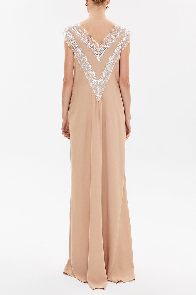 Salmon V-neck laced maxi dress 92254