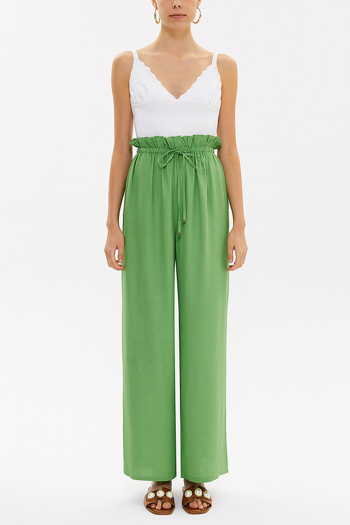 Green Wide cut elastic waist pants 41369