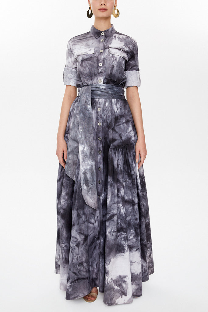 Black Pleated gabardine maxi dress 92515