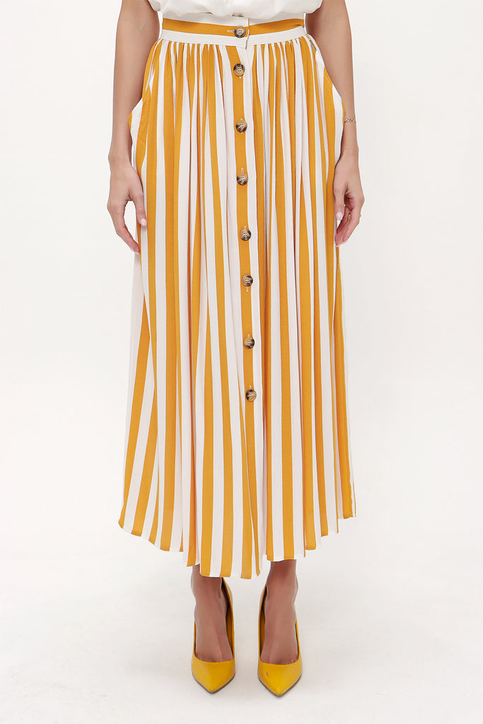 Mustard Button and Pleated skirt 81052