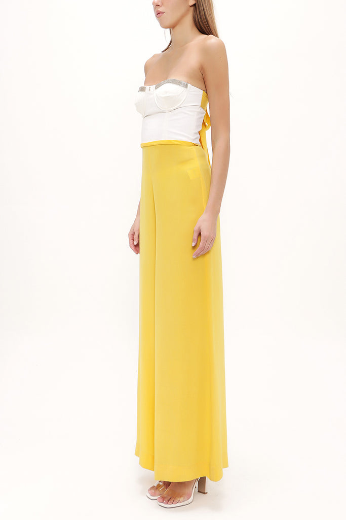 Yellow Ecru Strapless silk jumpsuit 10014