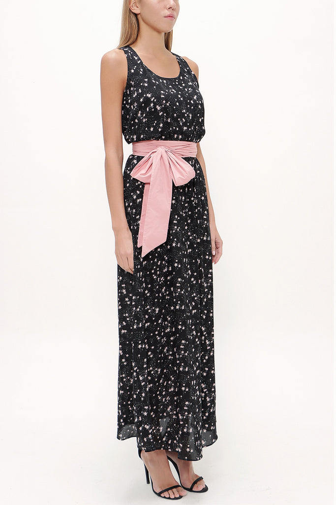 Black Belt detail Printed maxi dress 92316