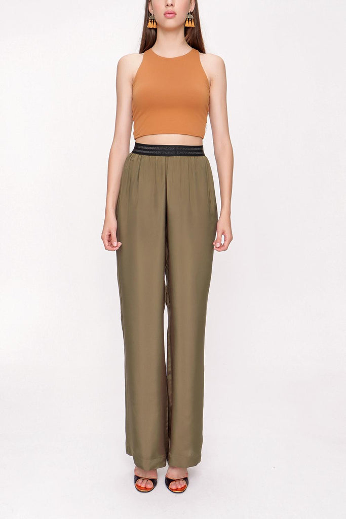 Khaki Elactic belted pants 41615