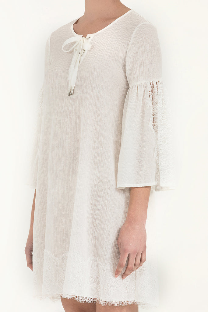 Dantelli Ve Bağcıklı Mini Elbise 92332