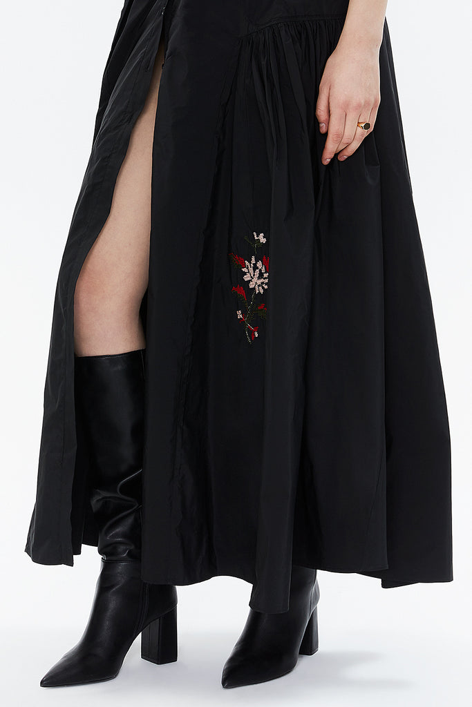 Black Embroidered taffeta long shirt dress 94249