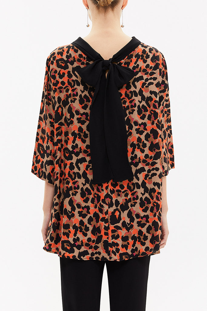 Patterned Contrast fabric detail wide cut blouse  19762