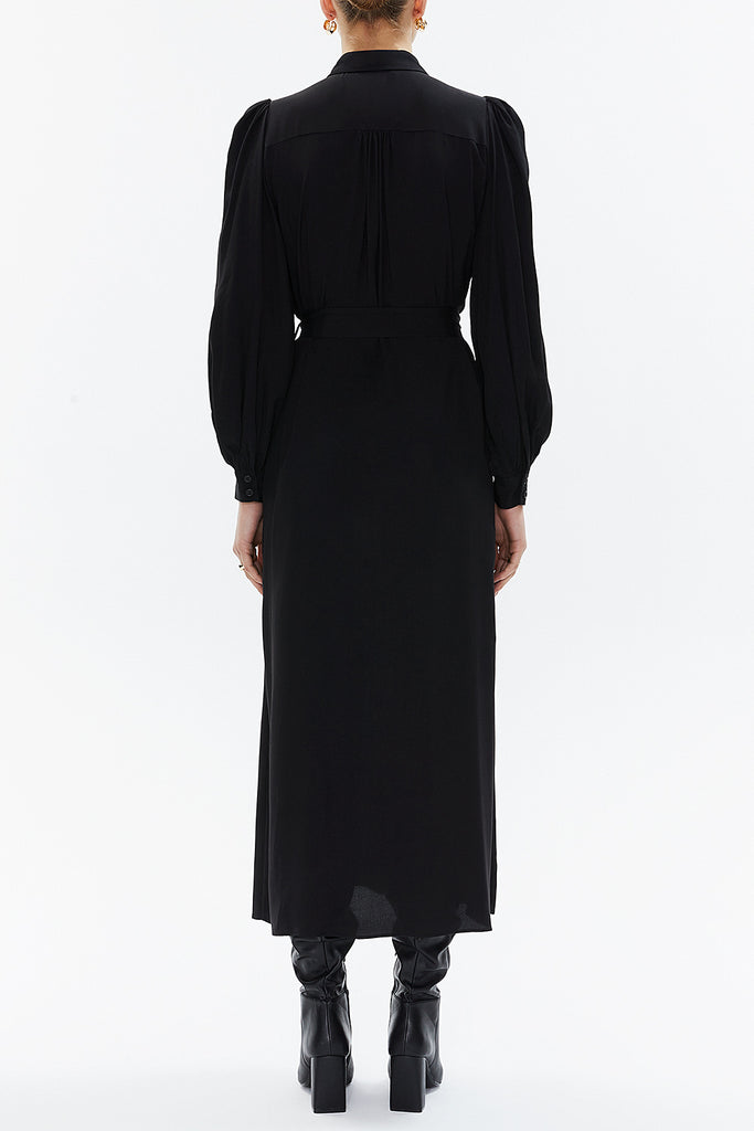 Black Balloon sleeve midi dress 93340