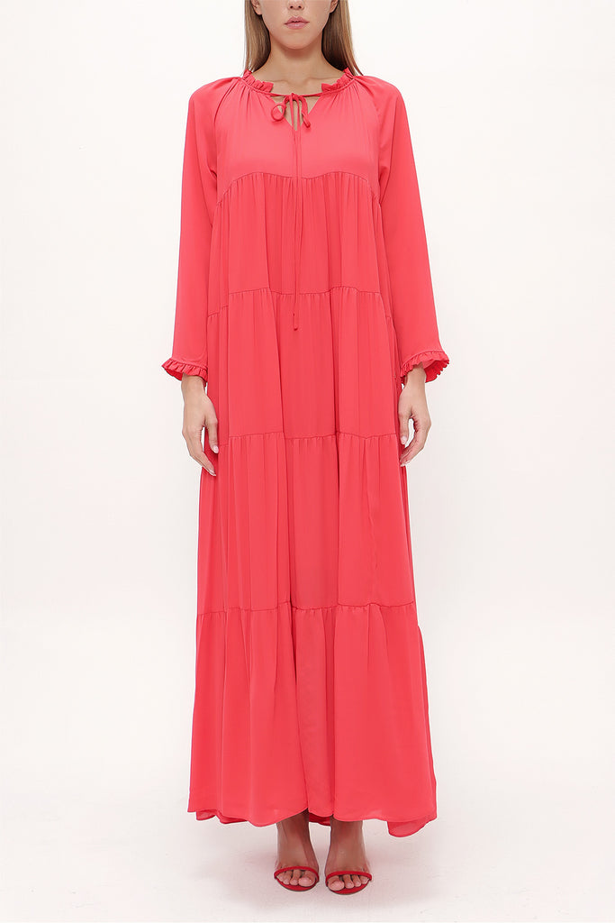 Red Wide cut Pleated maxi dress  93742