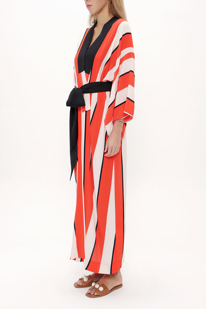 Red Long kimono belted dress 92737