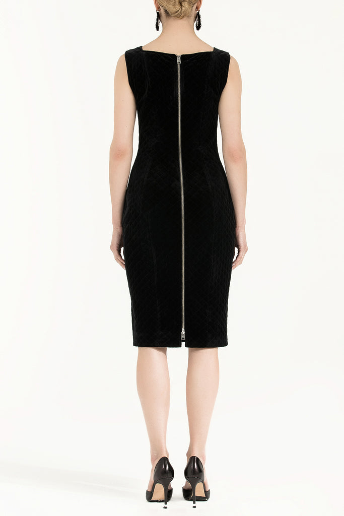 Kapitoneli Ve Fermuarlı Kadife Elbise Siyah 92277