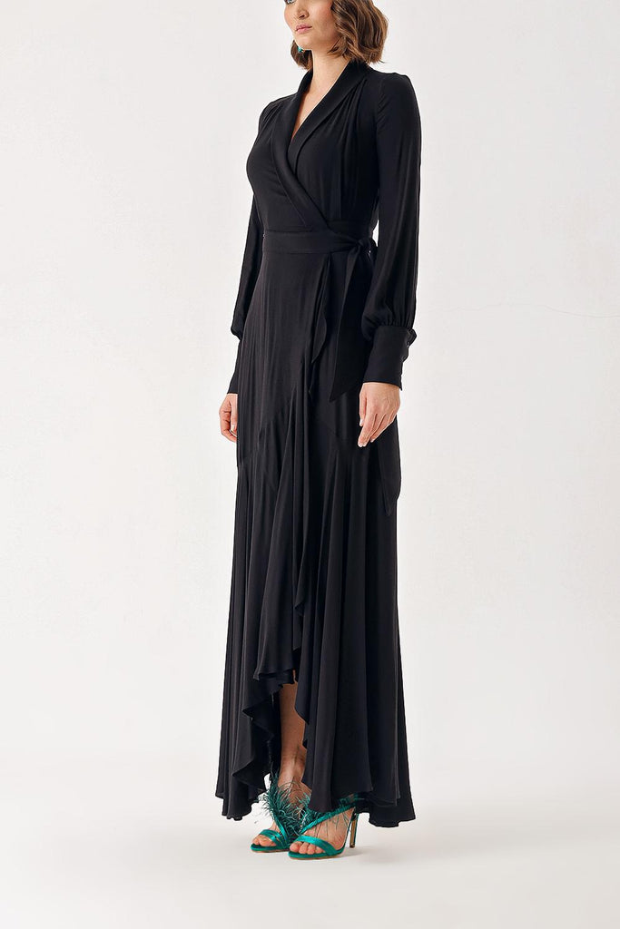 Black wrapped long dress 93975