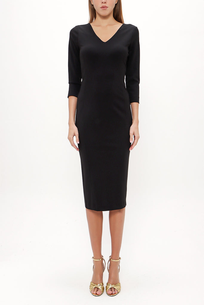 Black V-neck  Slim fit  midi dress  91439