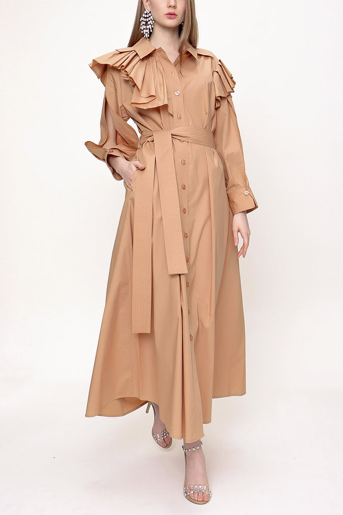 Camel Hair Ruffled neck shirt dress 93510