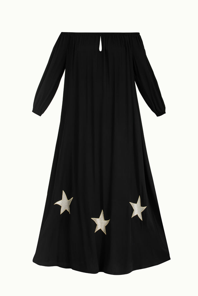 Yıldız Nakışlı Elbise Siyah 92242