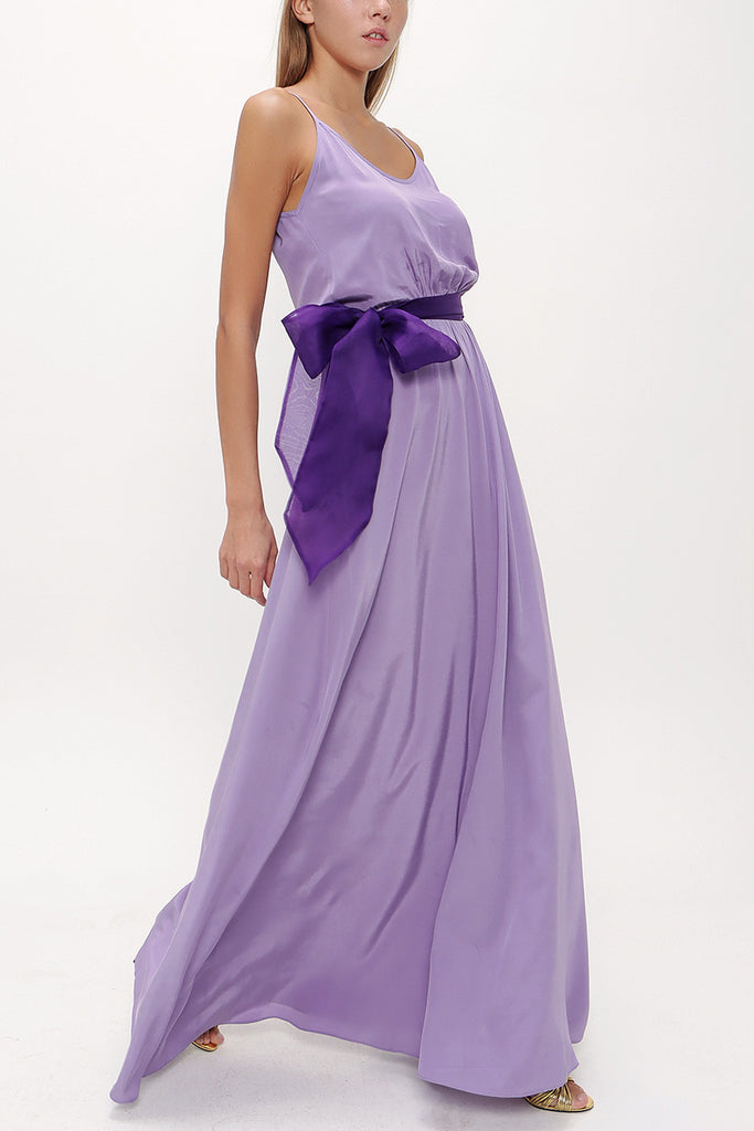 Lilac Lace-up spaghetti straps maxi dress 92378