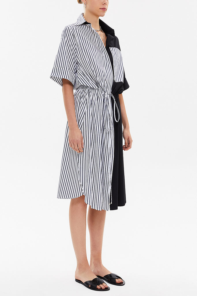 Black Striped wide cut midi dress 92745