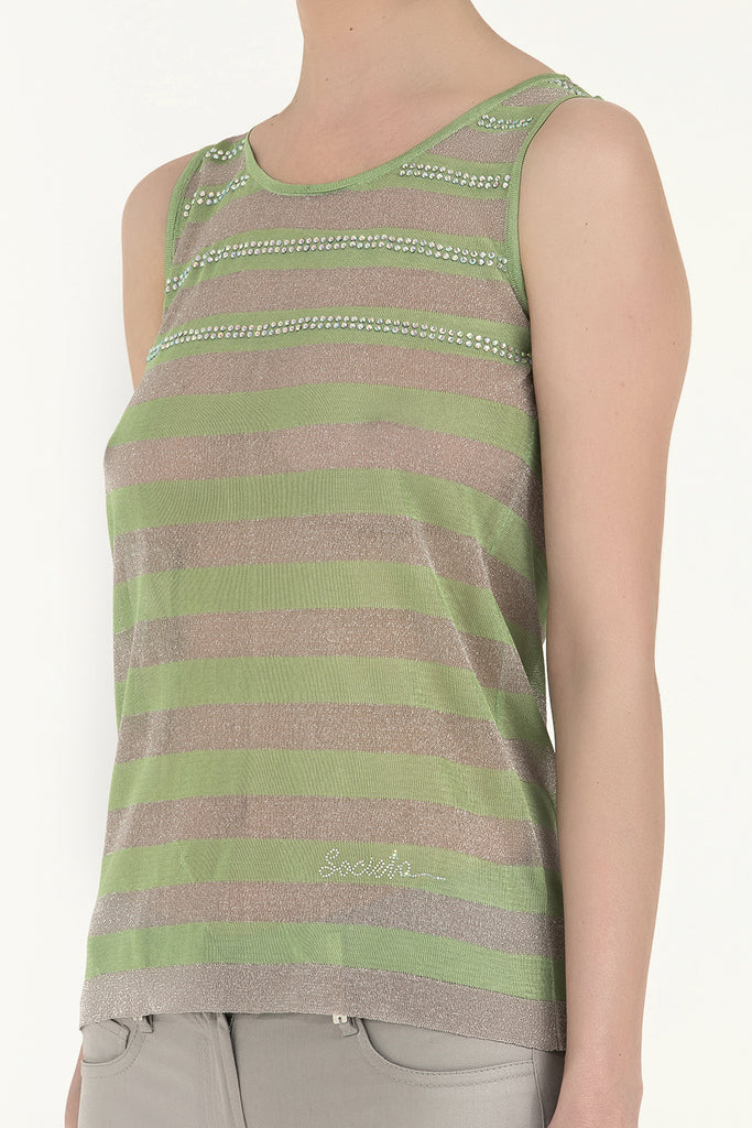 Green Gem  sleeveless tricot  blouse  28484