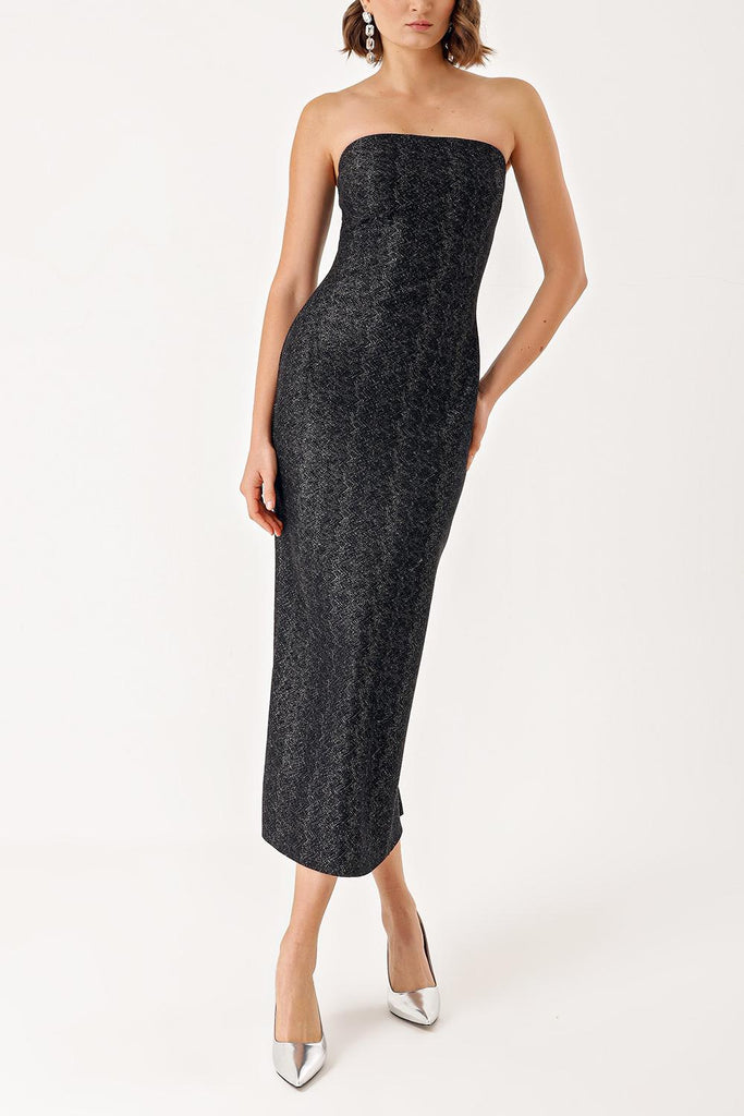 Black Nickel Strapless body-fitting long dress 94385
