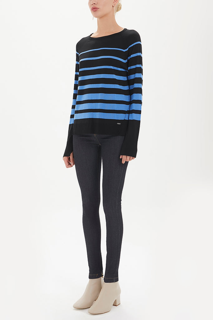 Black Blue Striped knitwear sweater 28762