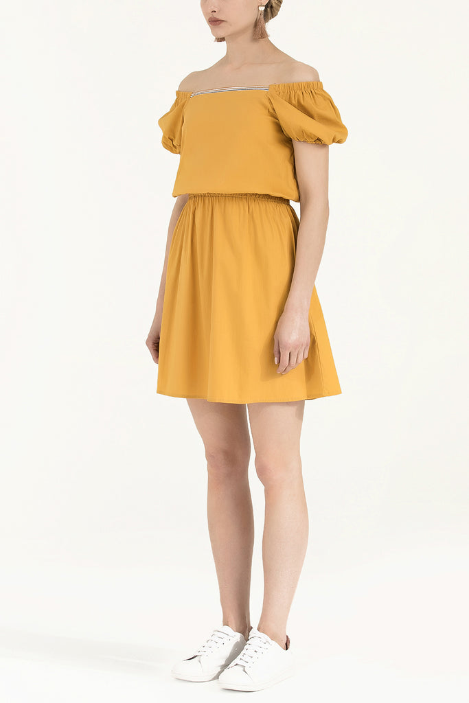 Beli Lastikli Poplin Elbise Hardal 91678