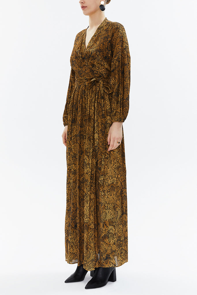 Python Balloon sleeve wrap-over maxi dress 93271