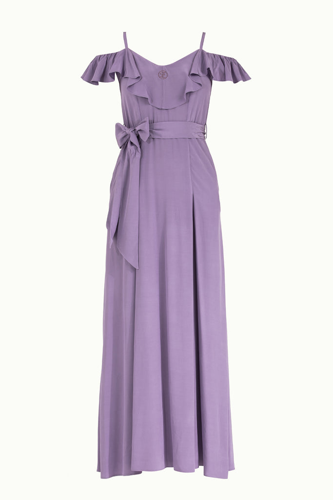 Valon Düşük Omuz Elbise Lila 92318