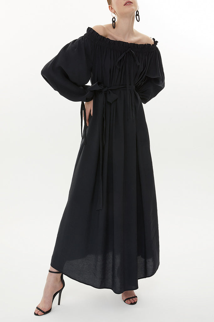 Black Elastic shoulder and cuff wide cut dress  93379