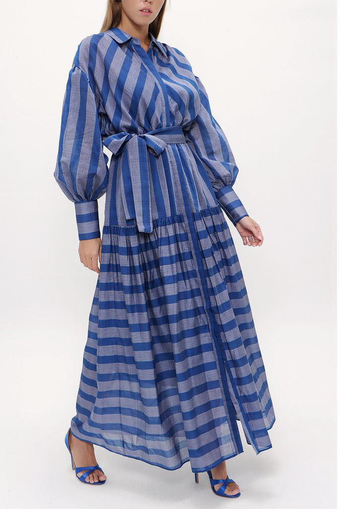 Blue Gathered maxi dress 92863