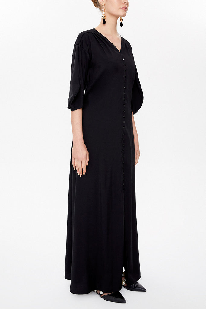 Black Balloon sleeve V-neck maxi dress 92993