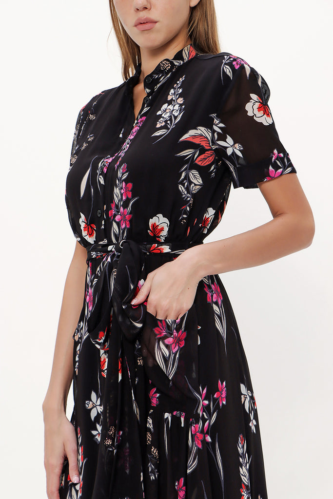 Black Short sleeve chiffon midi dress 92782