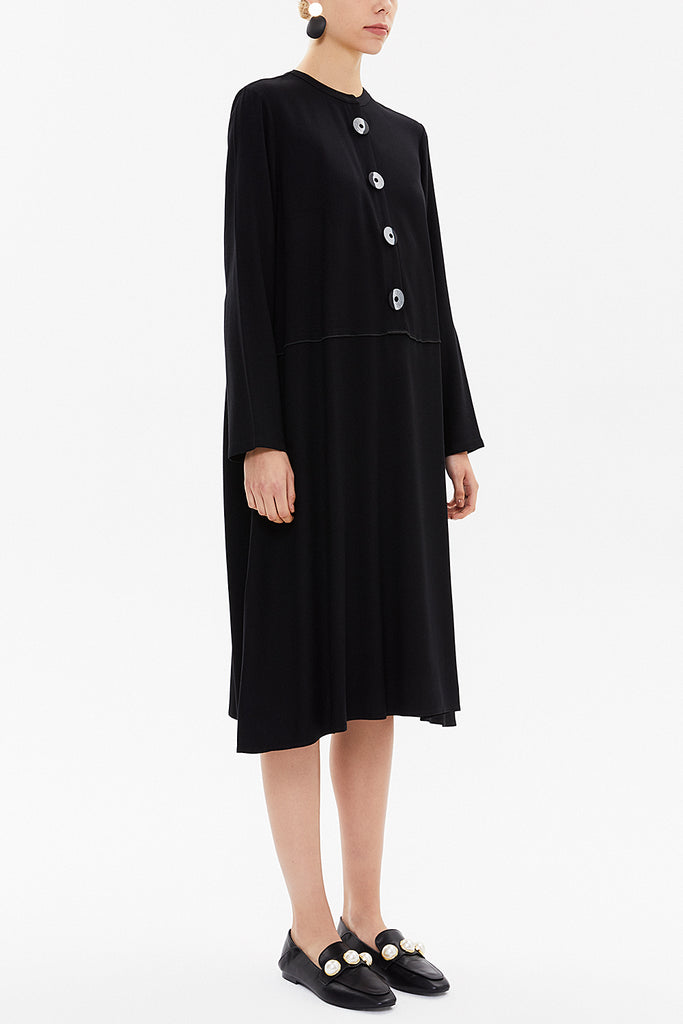 Black Button wide cut dress 92648