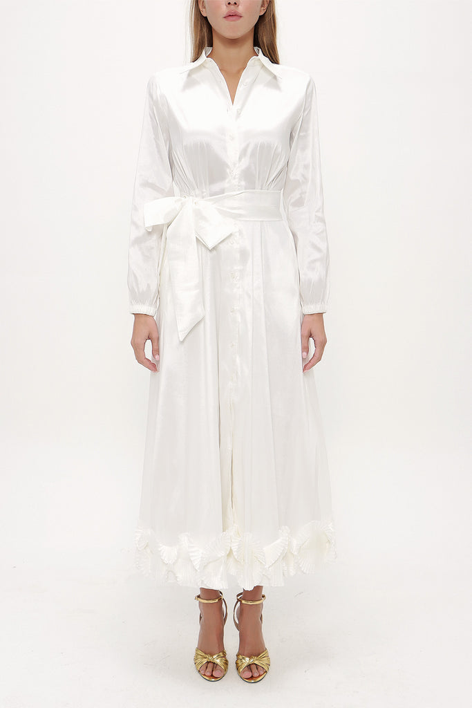 White Pleated skirt midi dress 92906